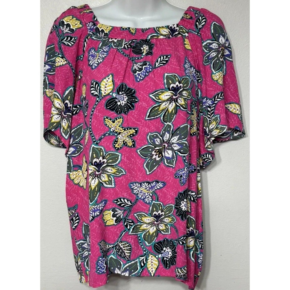 **Sale** Loft Hibiscus Flutter Sleeve Blouse Pink Hawaiian Women SIZE XS
